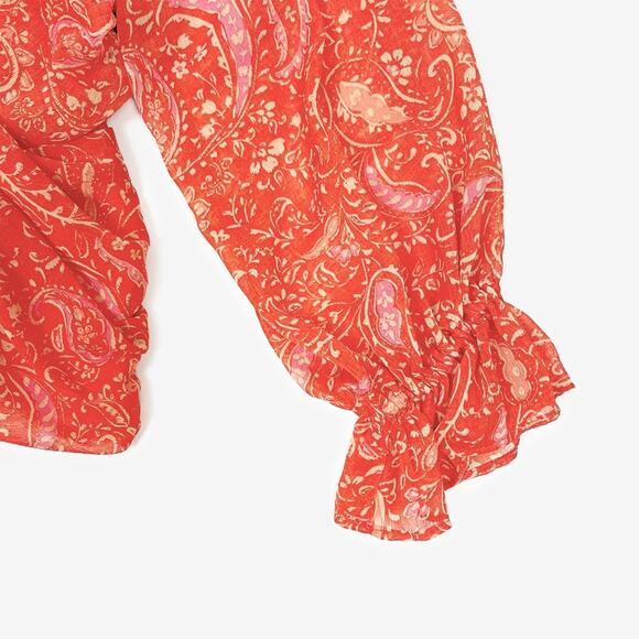 1. State Paisley Print Top Small Orange Cropped Vibrant Boho Festival Summer - Picture 6 of 12